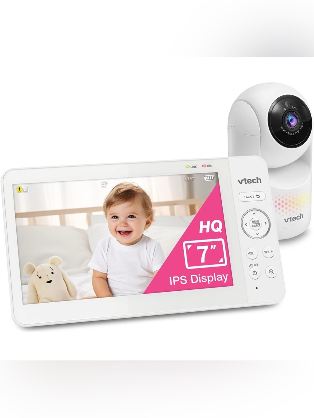 VTech Pan & Tilt Baby Video Monitor /Nursery Camera, No WiFi "White"openbox